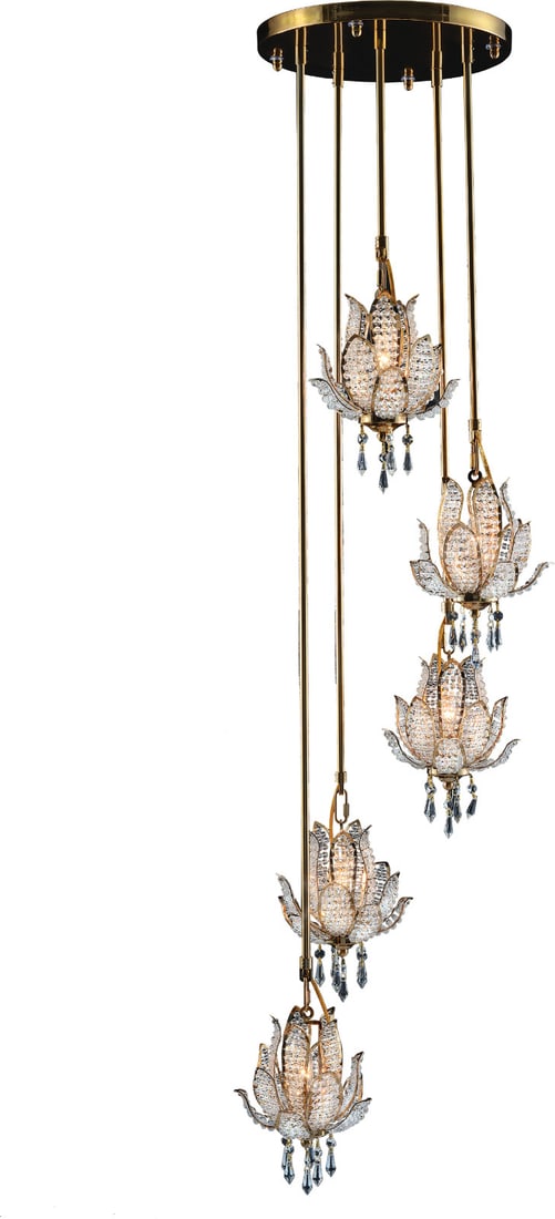 Artistry 5-Light Flush Mount Chandelier 24K Gold Asfour Crystal Flower Design: Artistry 5-Light Flush Mount Chandelier 24K Gold Asfour Crystal Flower Design Illuminate your space with this stunning 5-Light Flush Mount Chandelier, featuring a beautifully crafted flower design. Fi
