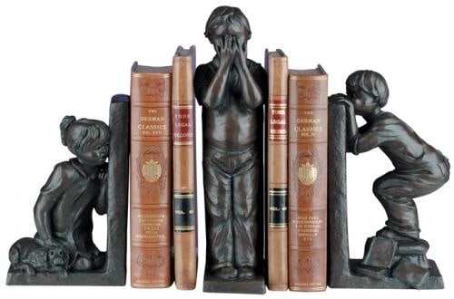 Mantik Hide and Seek Kids Bookends Traditional Lodge Style Resin Ebony Finish (1 of 1)