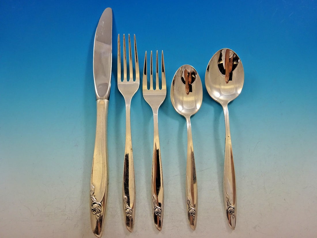 Alvin Eternal Rose Sterling Silver Flatware Set for 12 64 Pieces with Storage Chest: Alvin Eternal Rose Sterling Silver Flatware Set for 12 64 Pieces with Storage Chest Enhance your dining experience with this exquisite Eternal Rose Sterling Silver Flatware Set by Alvin, designed to s