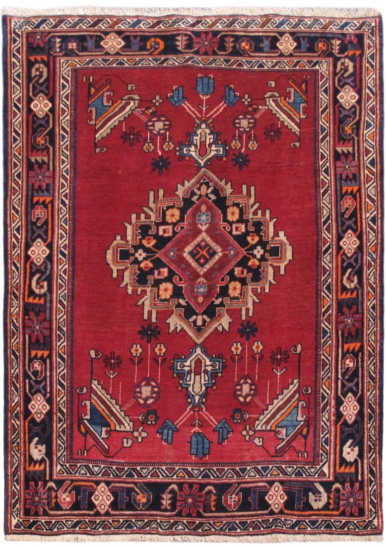 4'1" x 5'9" Handcrafted Persian Hamadan Wool Rug (1 of 6)