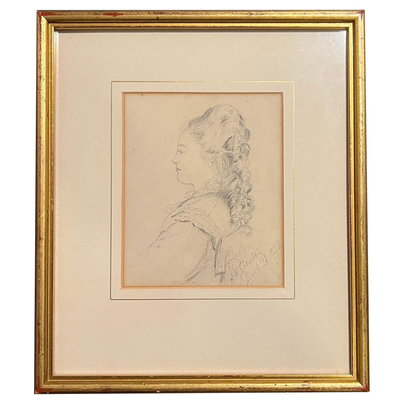 19th Century American Pencil Drawing of Ann Eugene Dalton 1888 Framed in Giltwood (1 of 7)