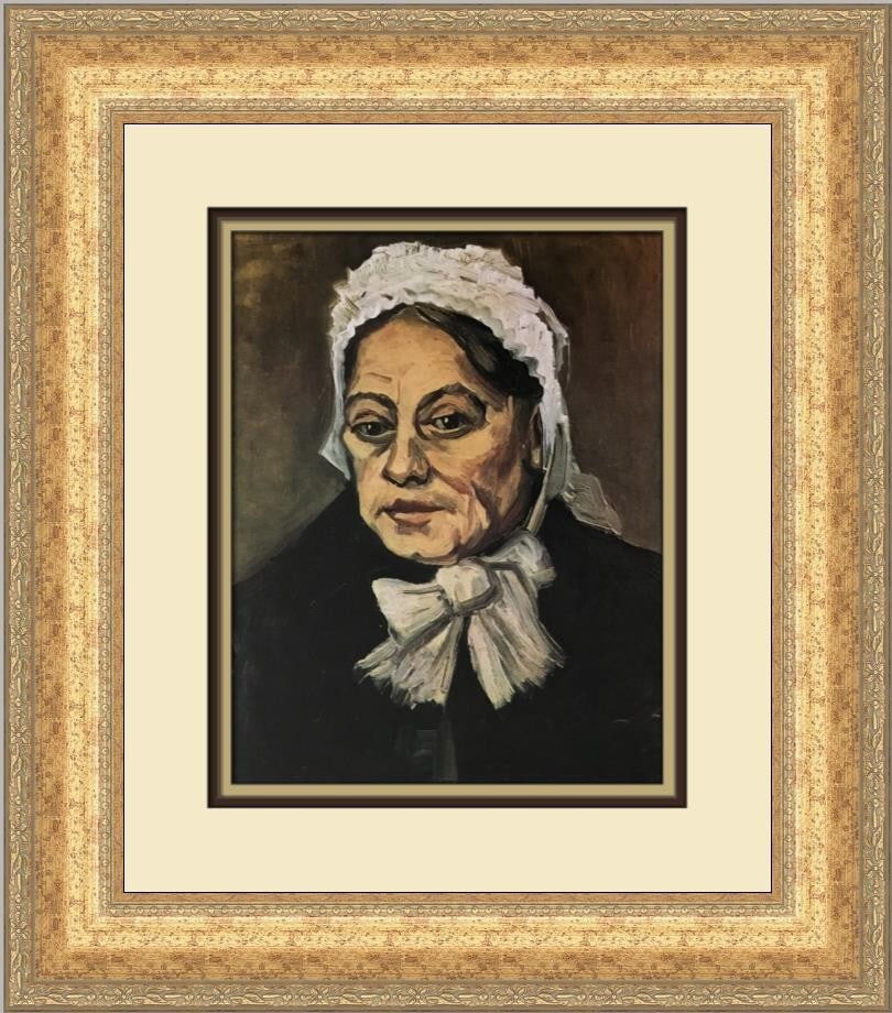 Vincent Van Gogh The Mid Wife with White Bonnet Custom Framed Print 1979: Vincent Van Gogh The Mid Wife with White Bonnet Custom Framed Print 1979 This striking custom framed print titled 'The Mid Wife with White Bonnet' by Vincent van Gogh showcases the artist's unique exp
