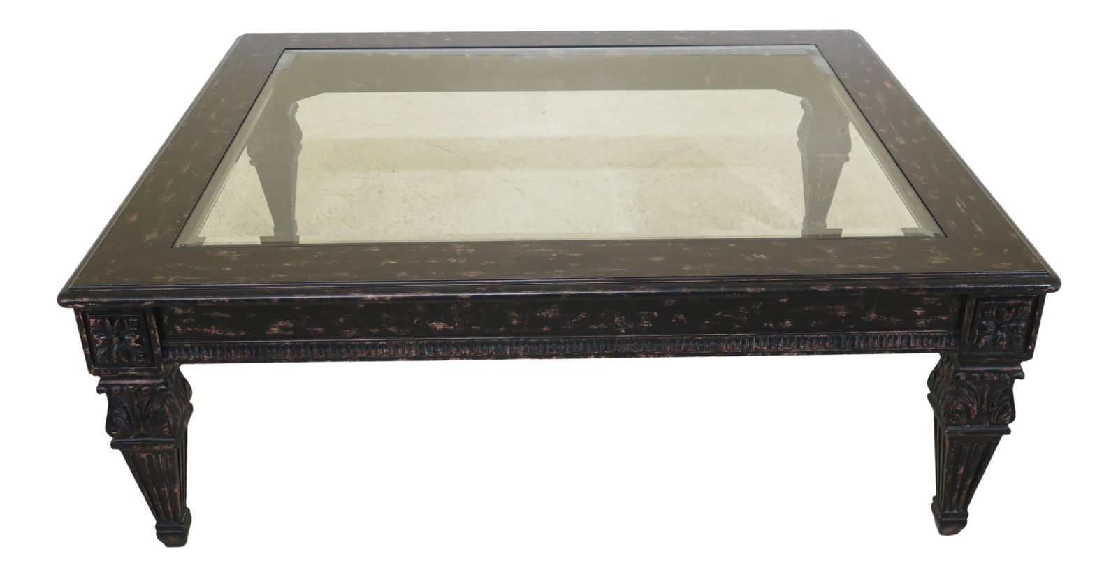 Elegant Italian Style Black Painted Coffee Table with Beveled Glass Top (1 of 9)