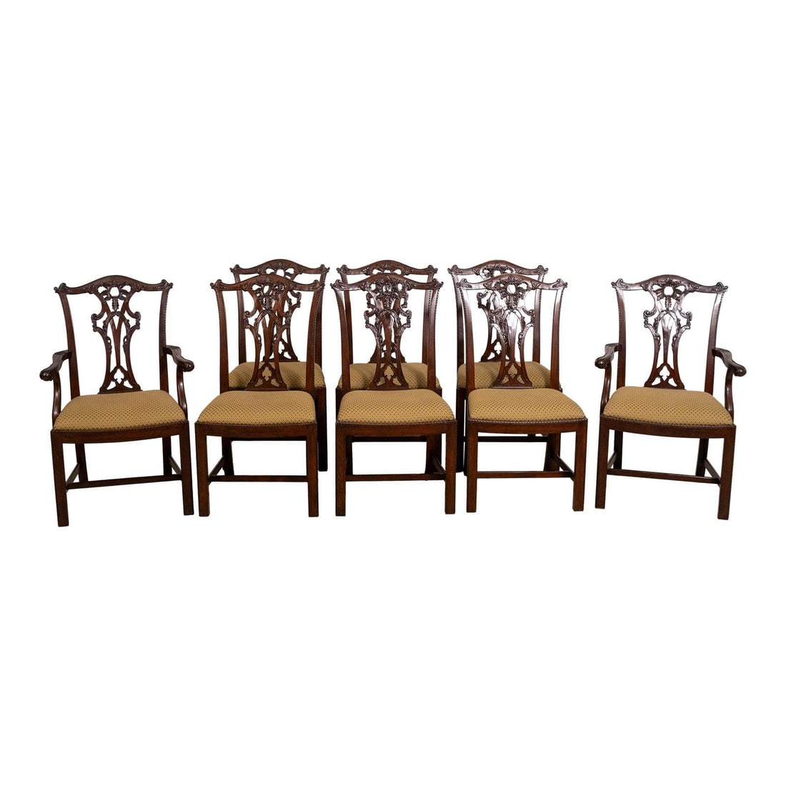 Eight Mahogany Chippendale Dining Chairs in Classic Style Set of 8 (1 of 10)