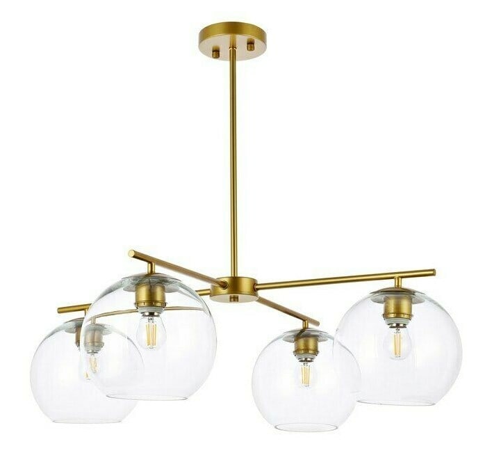 Elegant Opus 4-Light Brass Pendant Chandelier with Clear Glass Shades 30.7in (1 of 8)