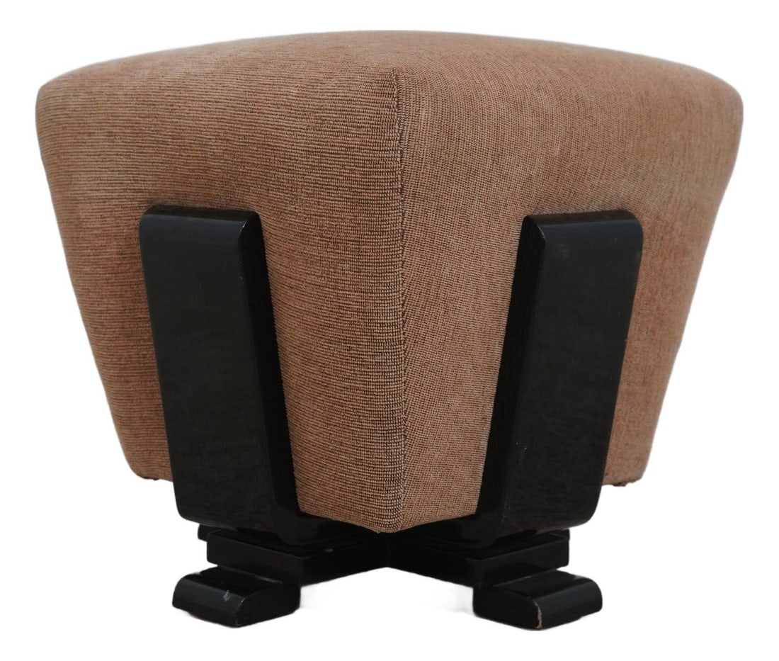 Art Deco Upholstered Swivel Ottoman Tan Ebonized Base 20 Years Old (1 of 9)