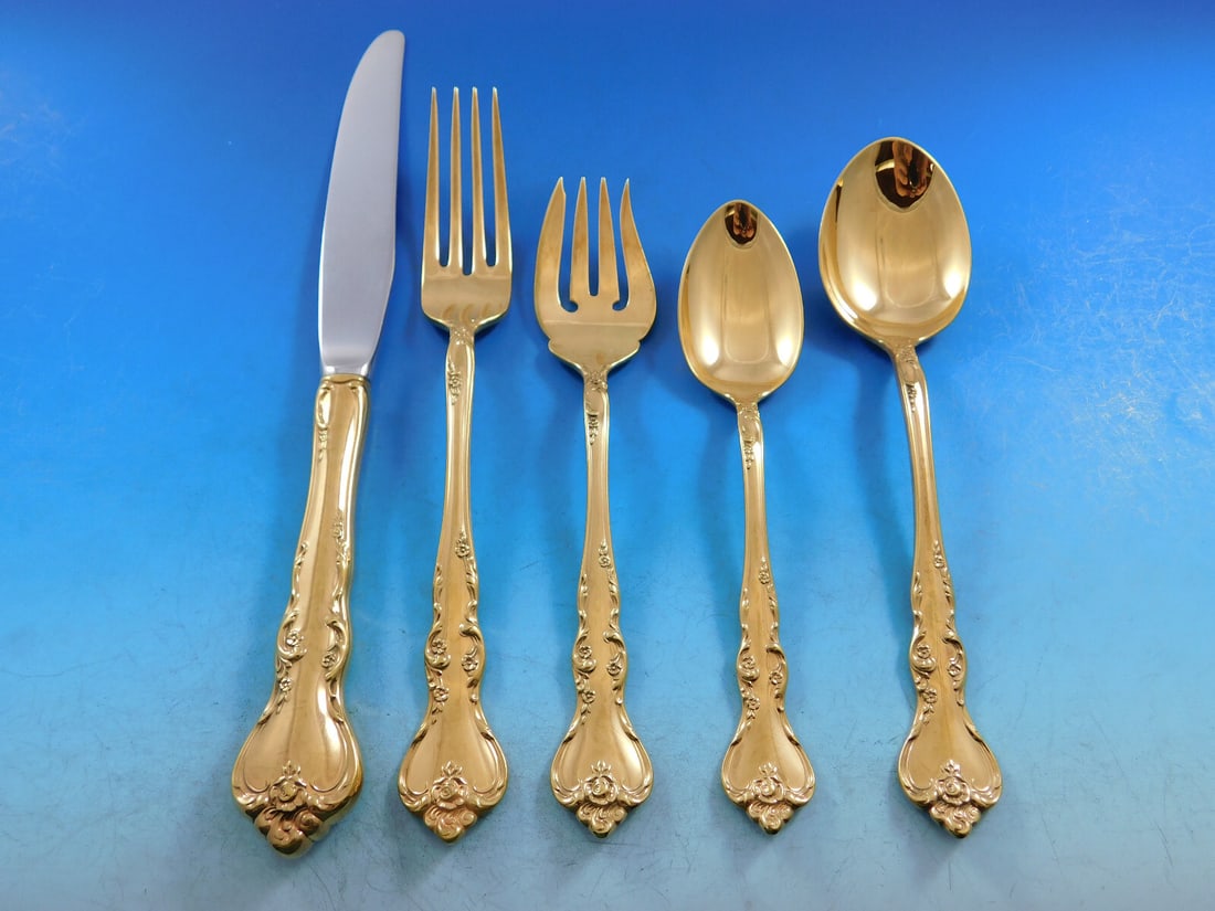 Reed & Barton Savannah Gold Sterling Silver Flatware Set 60 pcs Service for 12 (1 of 5)