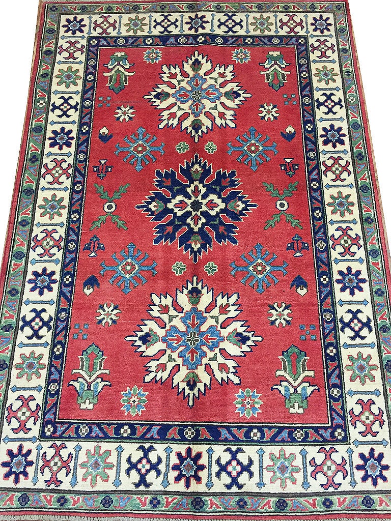 Handmade 3.11 x 5.11 Kazak Rug Red Afghan Wool (1 of 7)