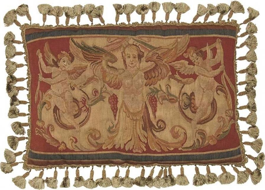 Provence Home Red Velvet Aubusson Pillow with Three Angels: Provence Home Red Velvet Aubusson Pillow with Three Angels Add a touch of elegance to your home with this Luxurious Red Wool Aubusson Angel Pillow. This throw pillow features a beautiful Aubusson styl