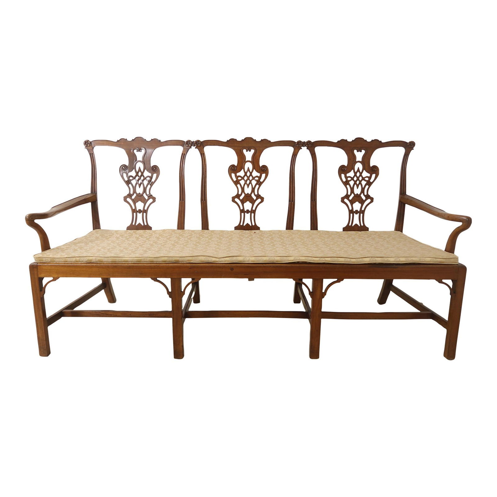 1820s Antique Chippendale Walnut Settee Bench Triple Back Design (1 of 10)