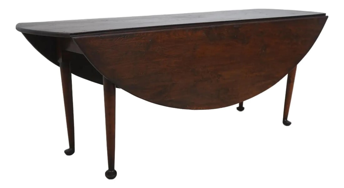 Vintage English Distressed Oak Dropleaf Dining Table with Queen Anne Legs (1 of 10)