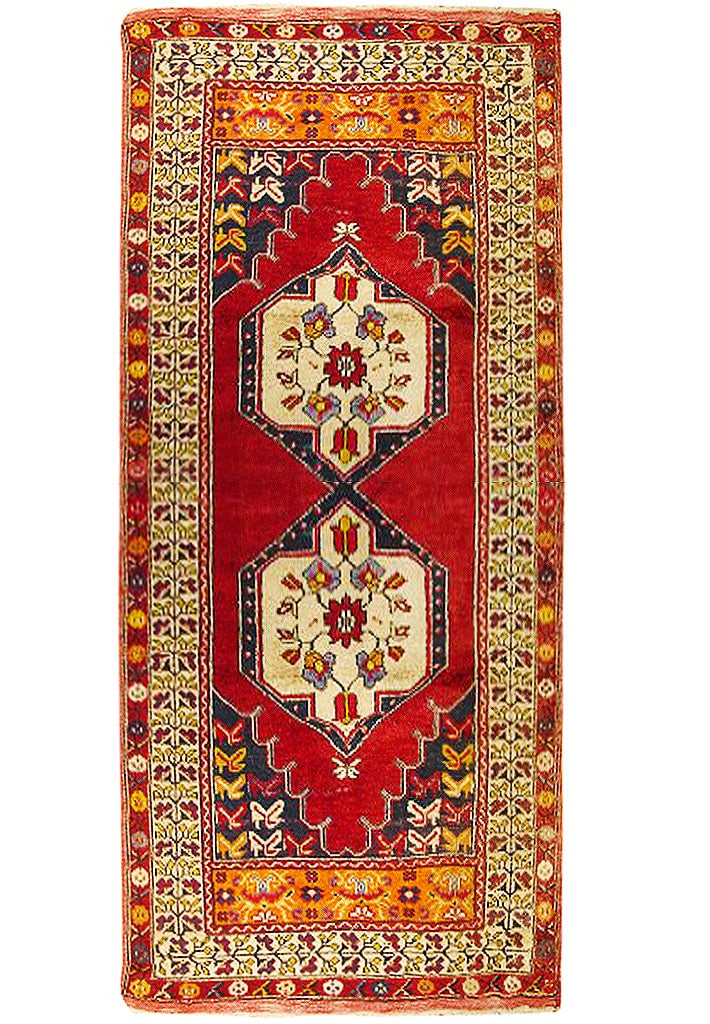 4 x 8 Handwoven Antique Armenian Weave Rug in Ivory Red Navy Blue (1 of 5)