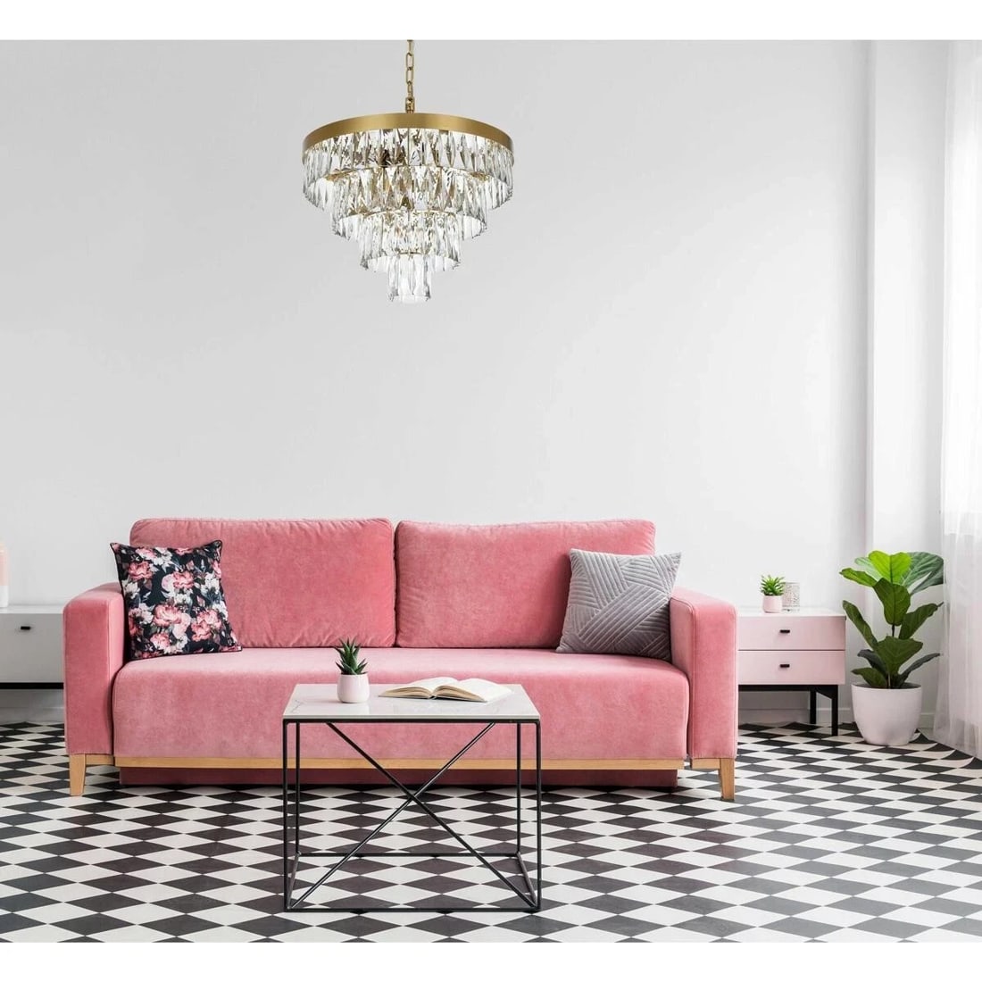 Josephine Modern 10-Light Crystal Chandelier Satin Gold 20 Inch Adjustable Ceiling Lamp: Josephine Modern 10-Light Crystal Chandelier Satin Gold 20 Inch Adjustable Ceiling Lamp This modern chandelier features a high-quality satin gold finish and elegant royal cut clear crystal accents. De