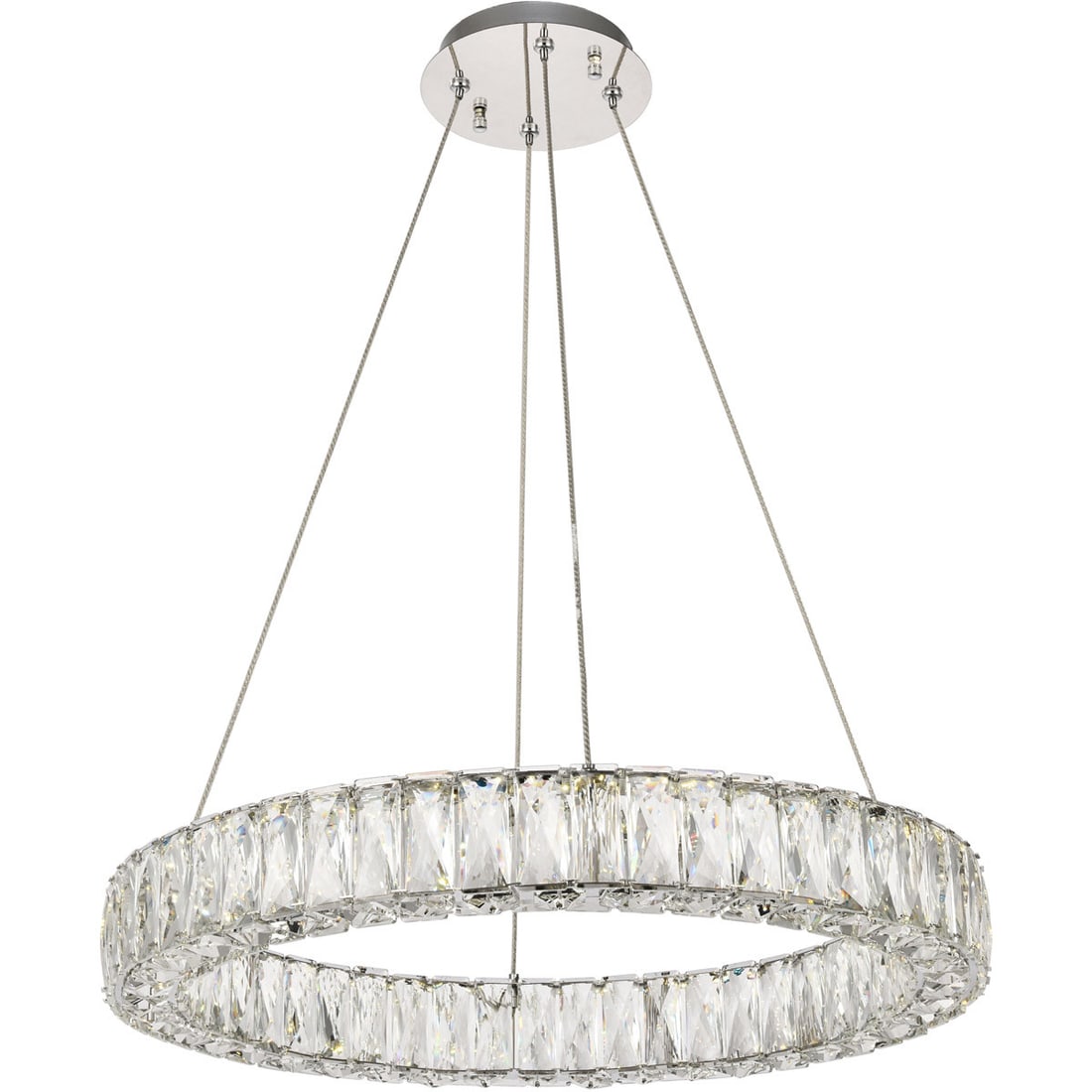 Monroe 23 Inch Chrome Crystal Halo Ring Chandelier LED Fixture: Monroe 23 Inch Chrome Crystal Halo Ring Chandelier LED Fixture Illuminate your dining space with this elegant Crystal Halo Ring Chandelier. Featuring a modern design, this chandelier combines a polish