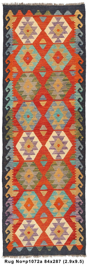 Handmade 2.9 x 9.5 Kilim Runner Natural Wool Tribal Rug (1 of 8)