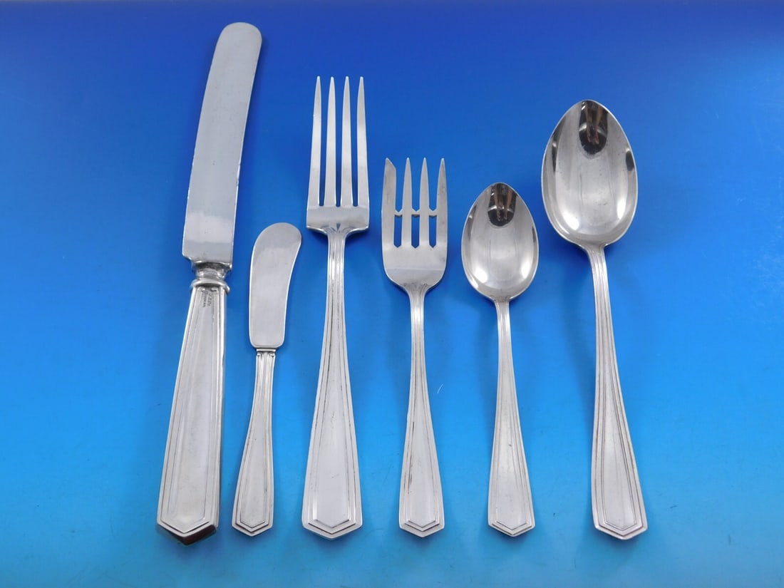 International Silver Brandon Sterling Silver Flatware Set for 12 76 pcs with Storage Chest: International Silver Brandon Sterling Silver Flatware Set for 12 76 pcs with Storage Chest Elevate your dining experience with this exquisite Brandon flatware set from International Silver, crafted in