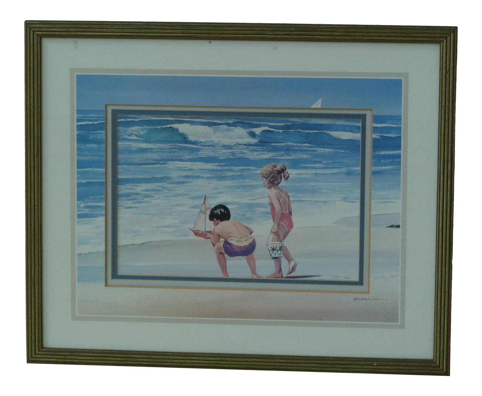 Vintage Beach Print in Gold Frame 21 x 17 Professionally Framed (1 of 5)