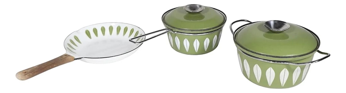 Vintage Catherineholm Lotus Cookware Set of 5 Avocado Enamel 1960s (1 of 9)