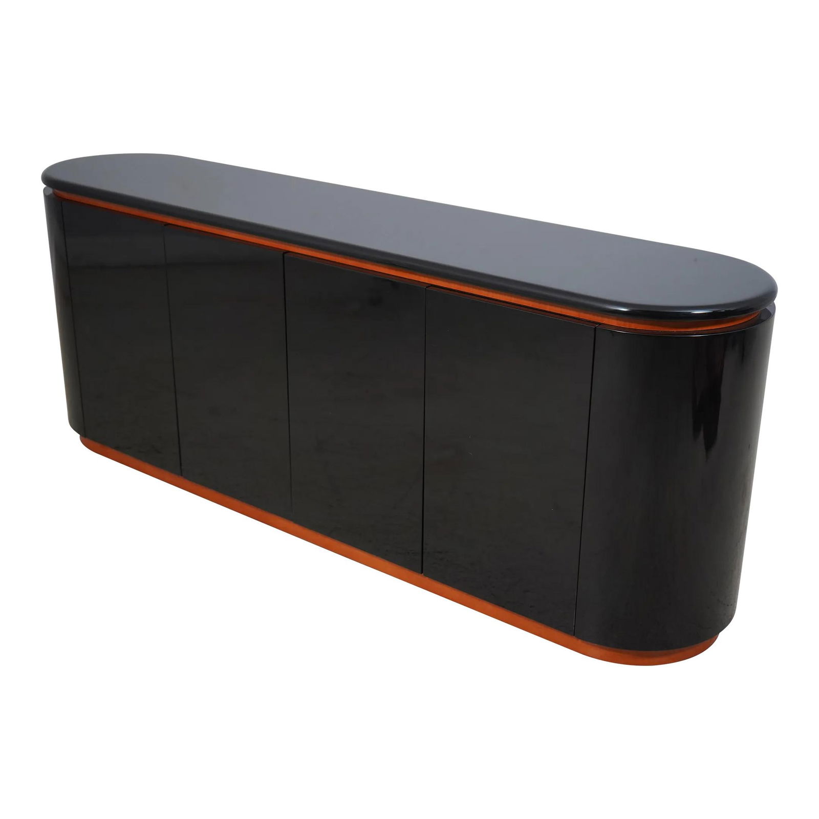 Italian Black Lacquer 4 Door Credenza with Cherry Accents (1 of 10)