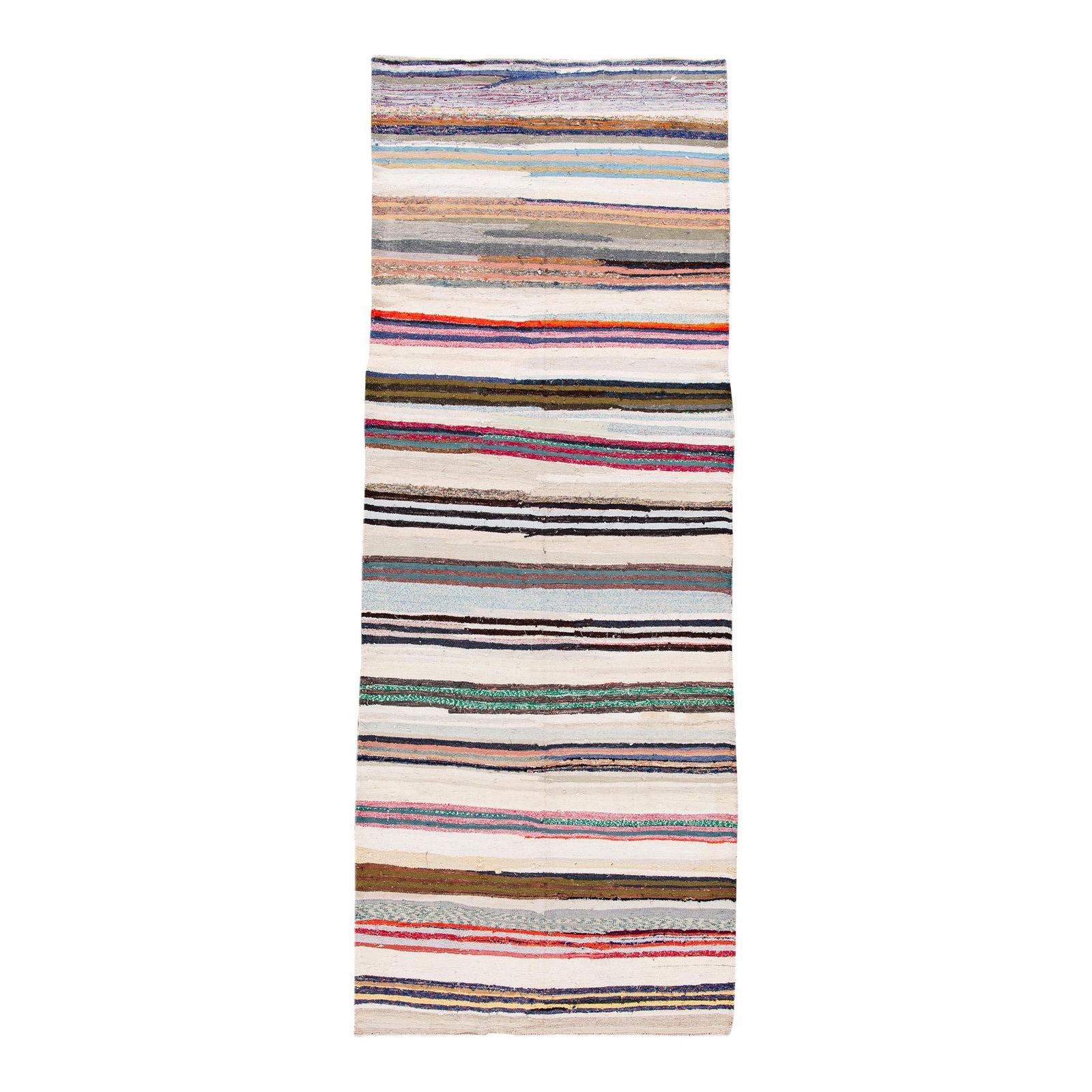 Vintage Kilim Handmade Wool Runner Ivory Stripes 5'2 x 13'11 (1 of 10)