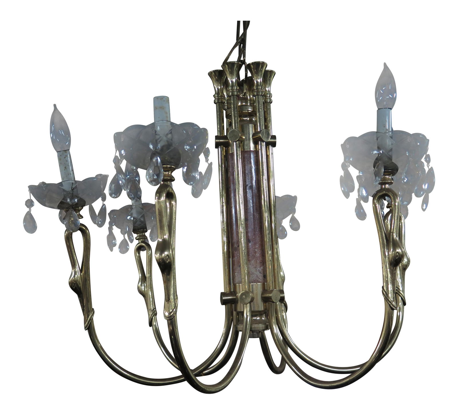 Vintage 1970s Brass Swan Marble Chandelier Fixture (1 of 10)