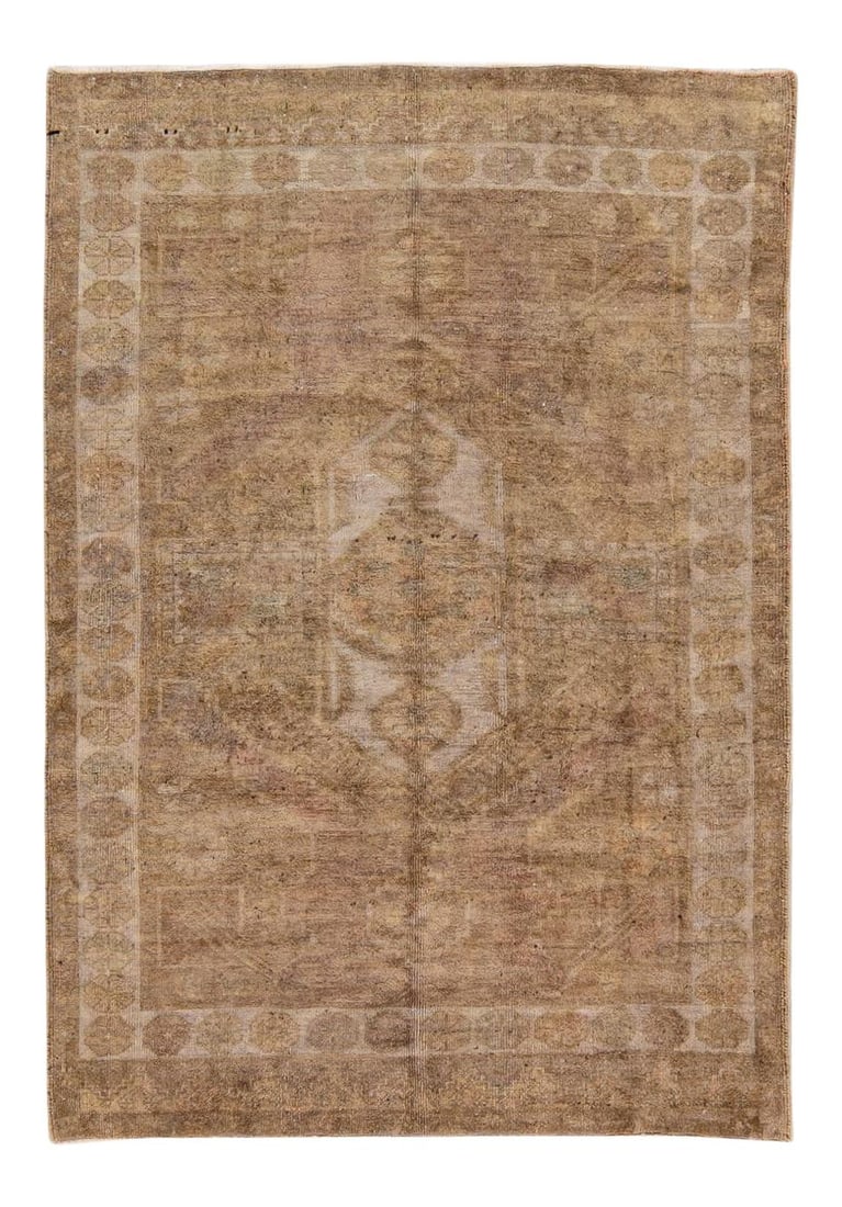 Antique Khotan Hand-Knotted Wool Rug Tan Floral Design 4'10 x 6'10 (1 of 10)