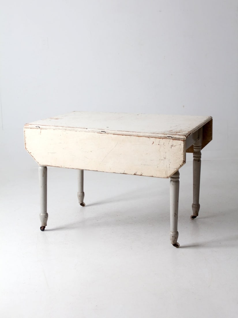 Antique Creamy White Drop Leaf Table with Dove Gray Legs (1 of 14)