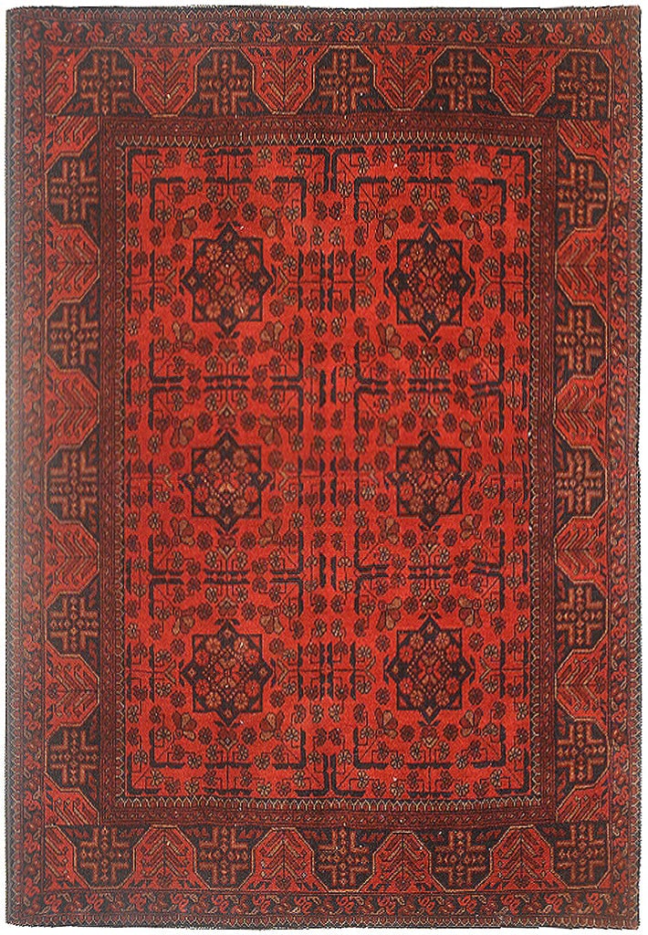 Hand-Knotted 4.11 x 6.4 Red Khal Momadi Turkmen Area Rug: Hand-Knotted 4.11 x 6.4 Red Khal Momadi Turkmen Area Rug Free continental US Shipping Transform your living space with this exquisite 4.11 x 6.4 Red Khal Momadi Turkmen Rug, a stunning representation