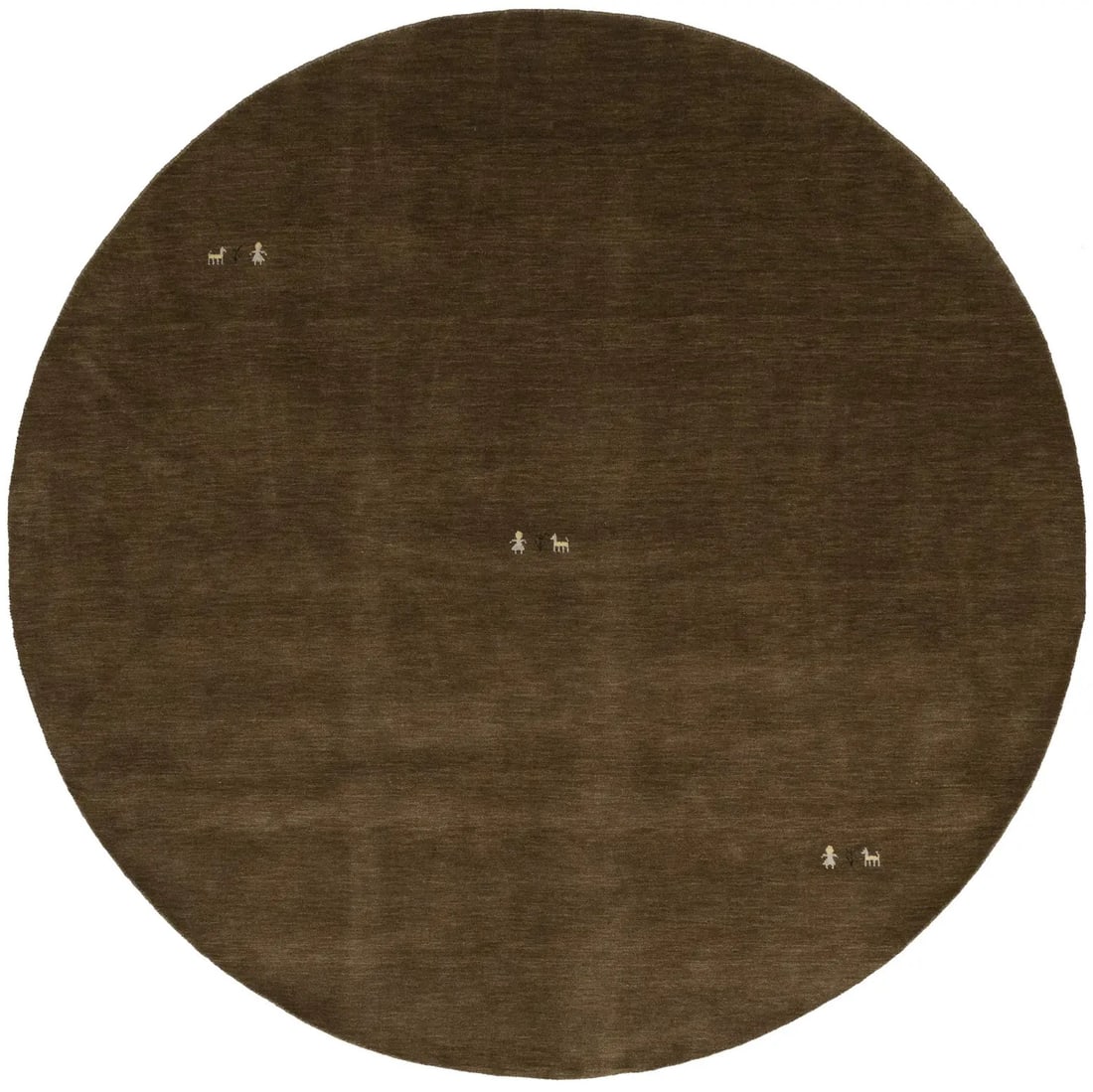 Modern Indian Wool Round Rug in Brown Gabbeh Design 7'10 x 7'11: Modern Indian Wool Round Rug in Brown Gabbeh Design 7'10 x 7'11 This round Gabbeh style rug features a contemporary tribal-inspired design in shades of brown. Hand-loomed from wool, it offers a high p