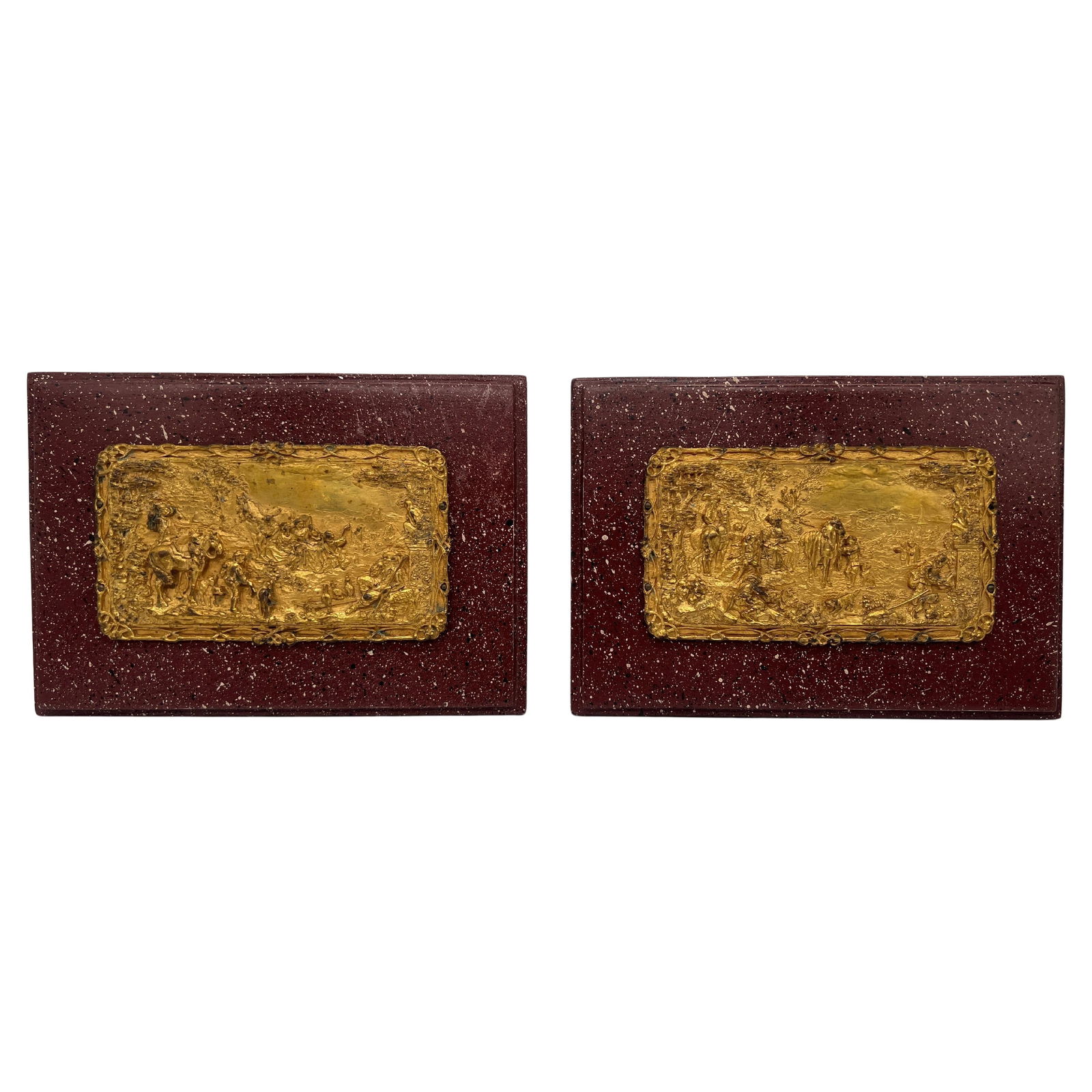19th Century French Grand Tour Gilt Equestrian Plaques Set of 2 Signed Henry: 19th Century French Grand Tour Gilt Equestrian Plaques Set of 2 Signed Henry This exquisite pair of 19th-century French Grand Tour gilt equestrian plaques, signed "Henry," showcases the elegance and a