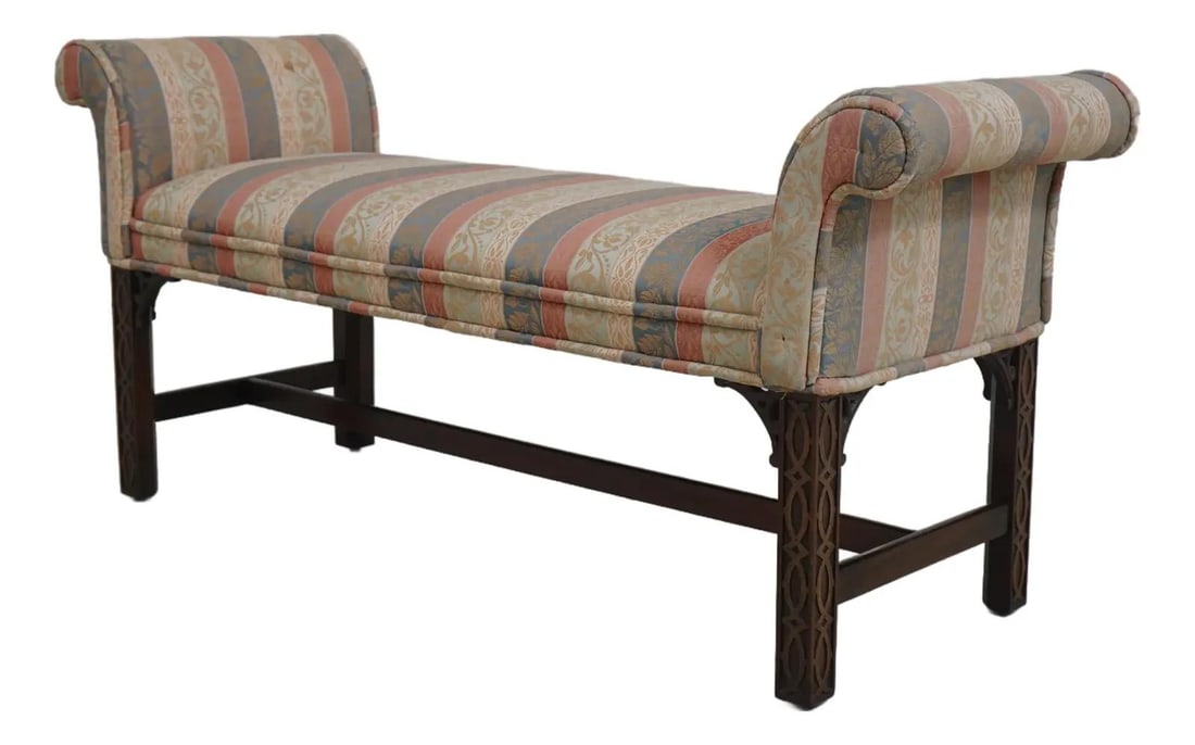 Chippendale Mahogany Rolled Arm Window Bench 53 x 18 x 24 Classic Design (1 of 10)