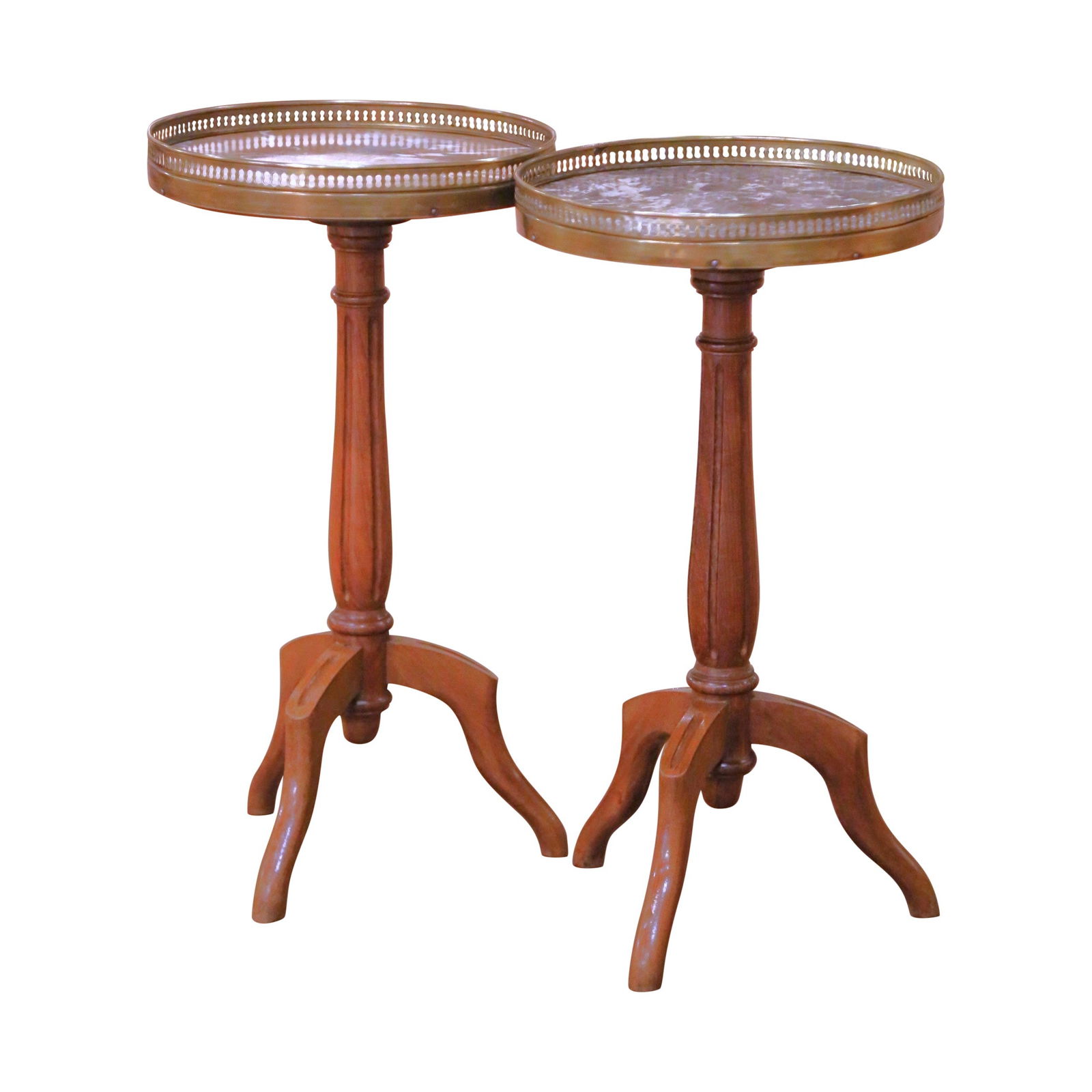 Pair of French Walnut Martini Tables with Marble and Brass Tops Circa 1920 (1 of 9)
