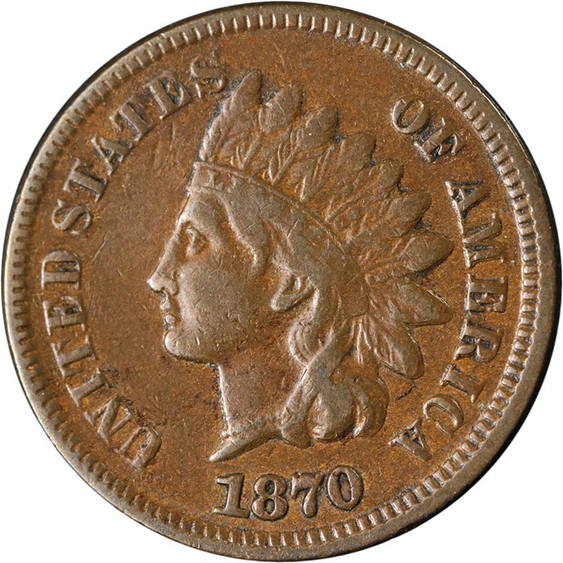 1870 Indian Cent Choice VF Superb Eye Appeal Copper Coin: 1870 Indian Cent Choice VF Superb Eye Appeal Copper Coin This 1870 Indian Cent is a remarkable piece with superb eye appeal and a nice strike. Featuring a rich chocolate brown color and smooth surface
