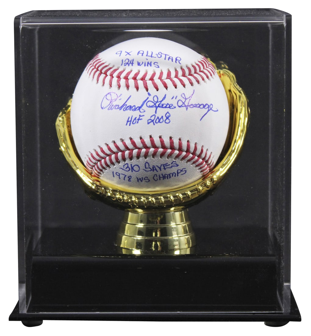 Goose Gossage Signed Baseball with Career Stats in Gold Glove Case BAS Authenticated: Goose Gossage Signed Baseball with Career Stats in Gold Glove Case BAS Authenticated This authentic baseball is personally signed by Goose Gossage, a legendary pitcher for the New York Yankees. The ba