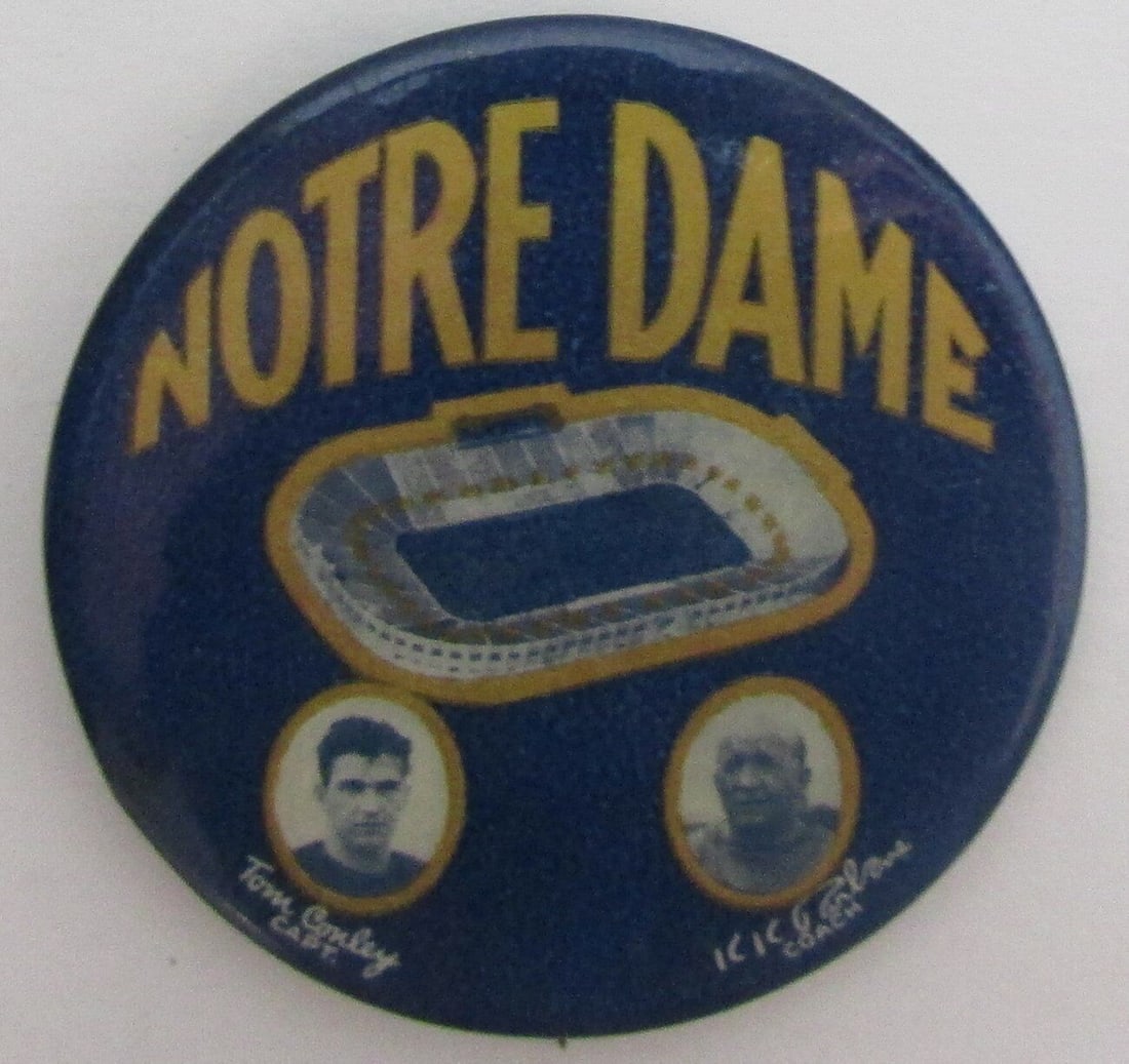 RARE 1930 Notre Dame Football Pin Knute Rockne Tom Conley: RARE 1930 Notre Dame Football Pin Knute Rockne Tom Conley This is a rare original pin from 1930 featuring Knute Rockne, the legendary coach, and Tom Conley, the captain of the Notre Dame Fighting Iris