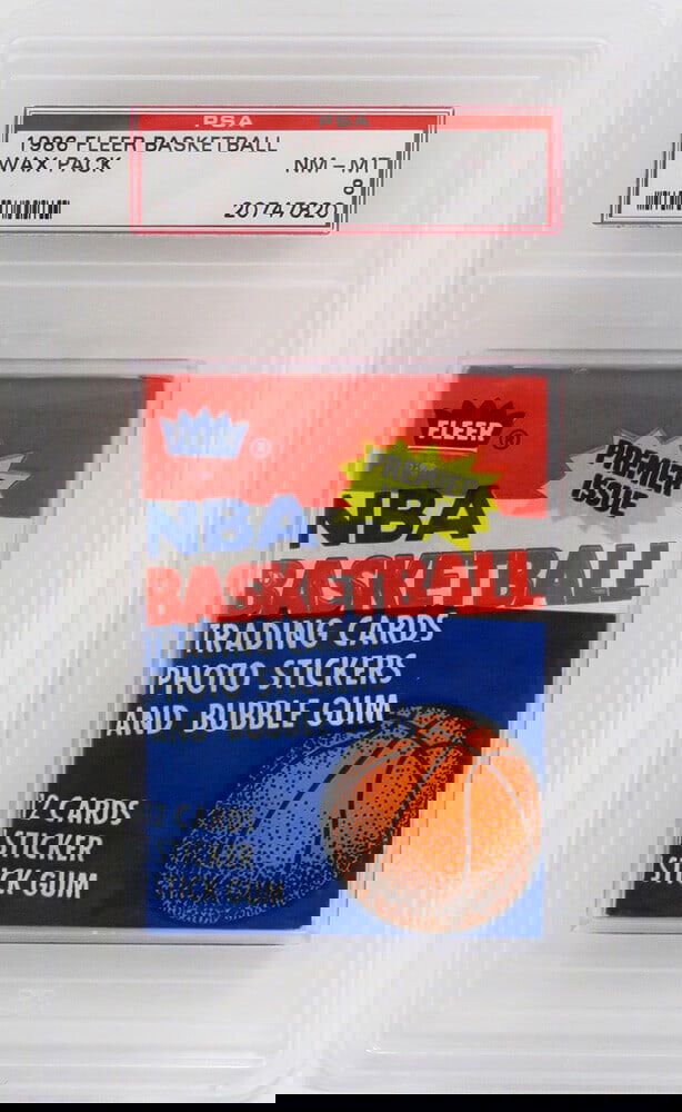 1986 Fleer Basketball Wax Pack PSA 8 Michael Jordan Rookie Potential: 1986 Fleer Basketball Wax Pack PSA 8 Michael Jordan Rookie Potential This listing is for an unopened 1986 Fleer Basketball wax pack, encapsulated and graded PSA 8. This original pack contains 12 cards