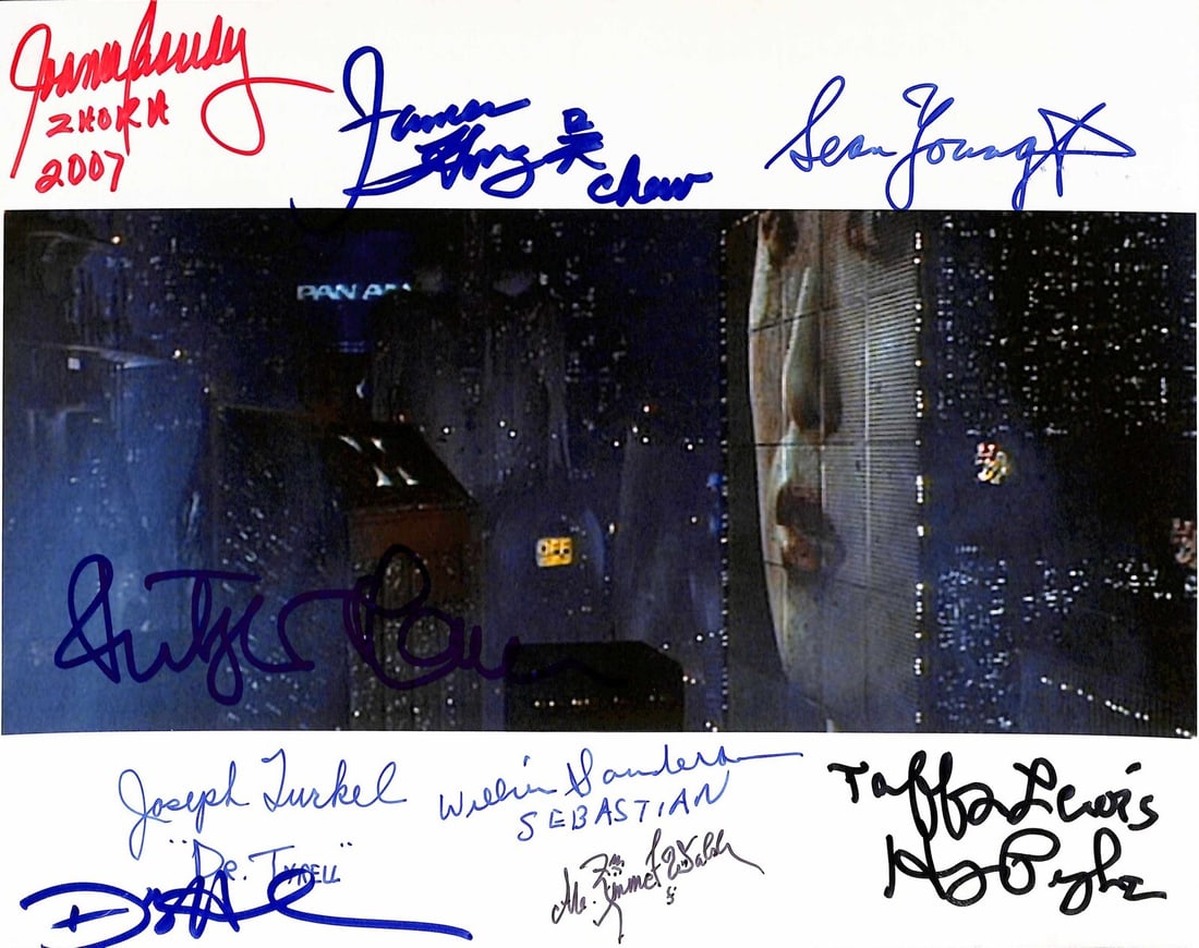 Blade Runner Signed 8x10 Photo with 9 Cast Autographs Beckett LOA: Blade Runner Signed 8x10 Photo with 9 Cast Autographs Beckett LOA This is an autographed 8x10 photograph featuring the cast of the iconic film Blade Runner. The photograph is signed by nine notable ca