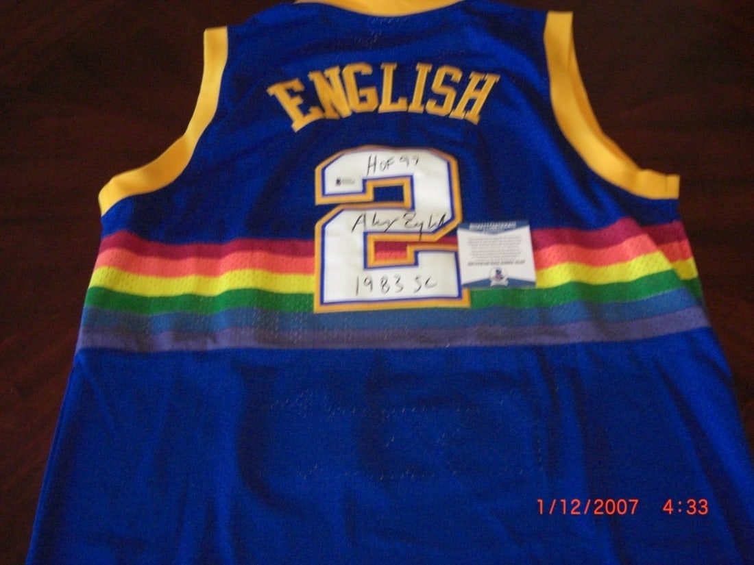 ALEX ENGLISH Denver Nuggets Signed Adidas Jersey with COA: ALEX ENGLISH Denver Nuggets Signed Adidas Jersey with COA This official licensed Adidas jersey features a signature from NBA legend Alex English, celebrating his legacy with the Denver Nuggets. The je