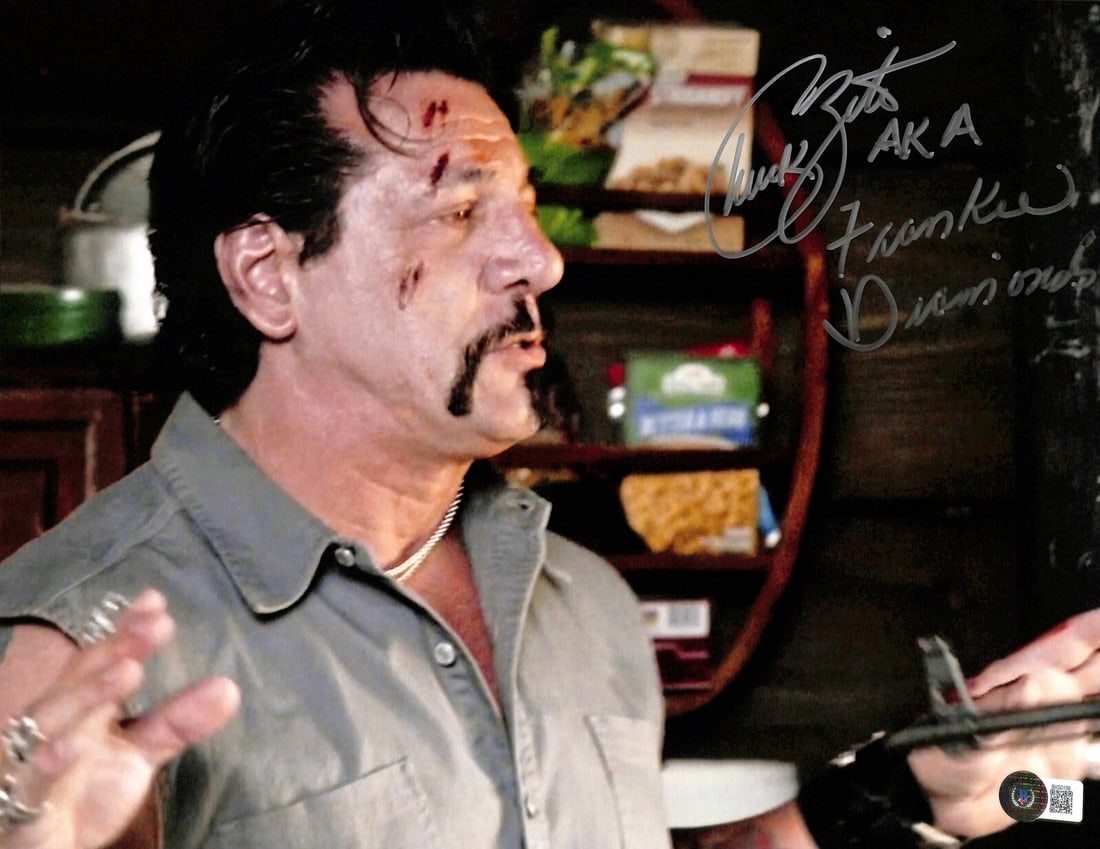 Chuck Zito Signed 11x14 Frankie Diamonds Photo Beckett Certified: Chuck Zito Signed 11x14 Frankie Diamonds Photo Beckett Certified This is an autographed 11x14 photograph of Chuck Zito, who portrayed "Frankie Diamonds" in the iconic TV series Sons of Anarchy. The ph