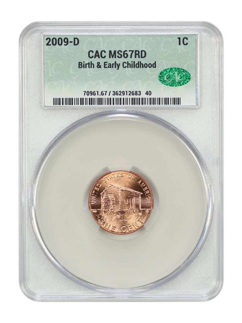 2009-D Lincoln Cent CACG MS67RD Uncirculated Birth & Early Childhood: 2009-D Lincoln Cent CACG MS67RD Uncirculated Birth & Early Childhood This 2009-D Lincoln Cent is certified by CACG with a grade of MS67RD, indicating its exceptional quality as an uncirculated coin. S