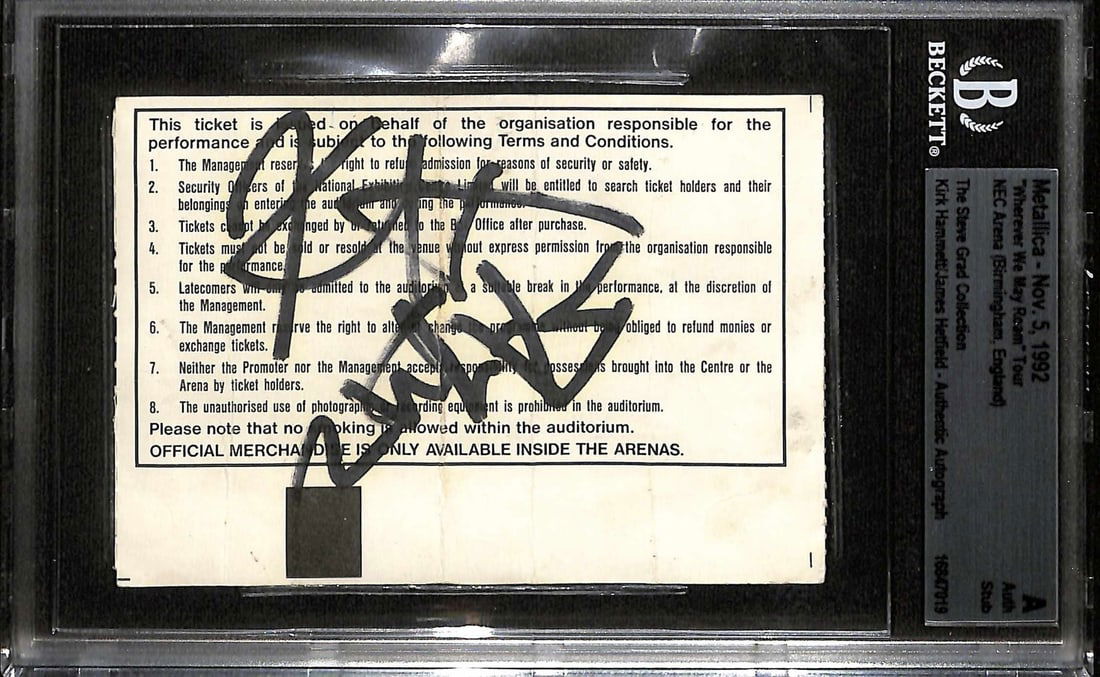 Metallica Signed 1992 Concert Ticket by Hetfield & Hammett Beckett Authenticated (1 of 1)