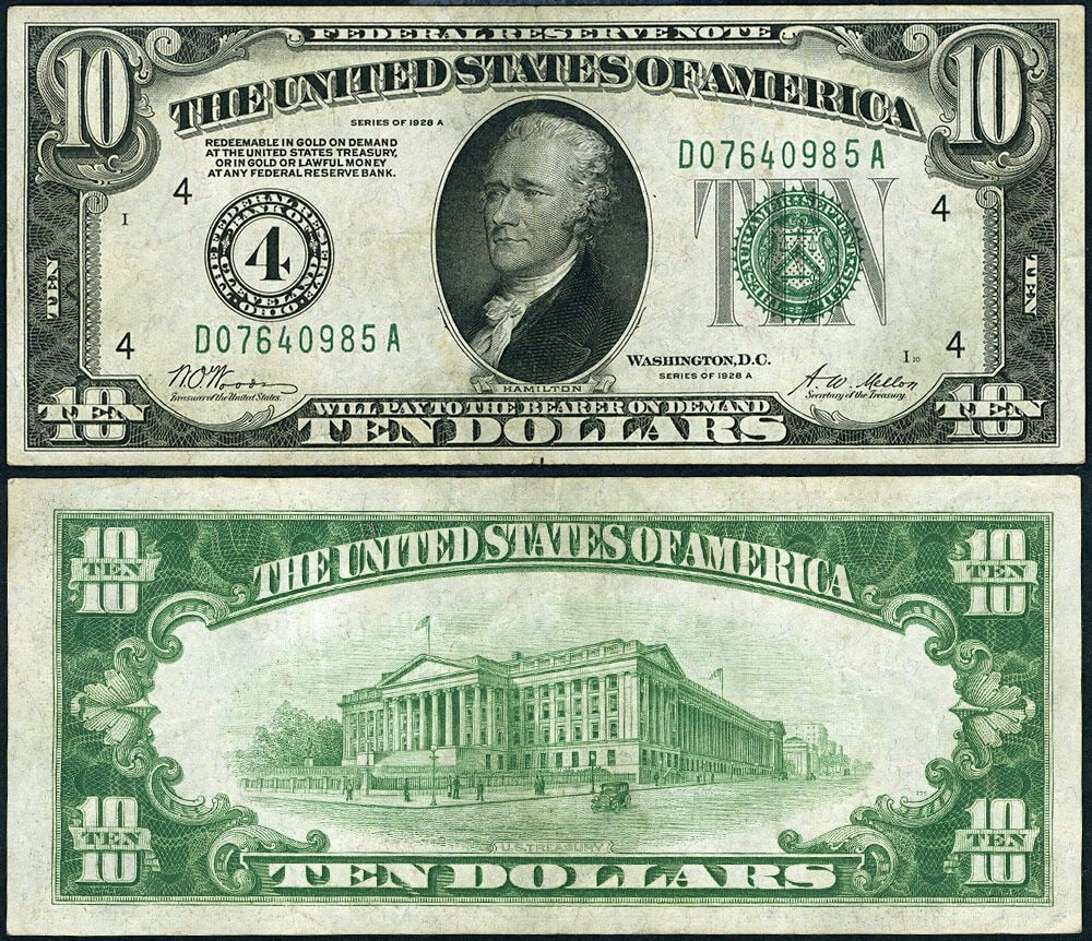 1928-A $10 Federal Reserve Note Cleveland D-A Block XF (1 of 3)
