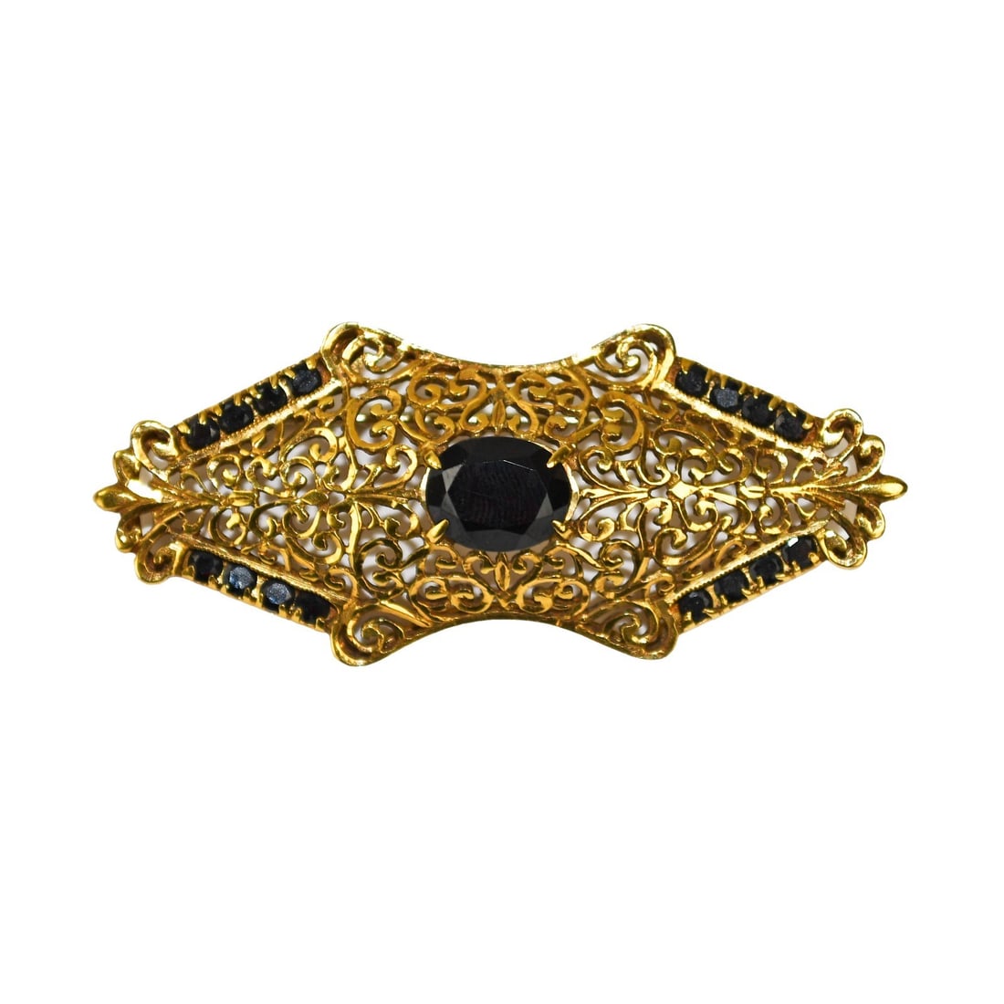18K Yellow Gold Filigree Garnet Brooch with 17 Oval Stones (1 of 4)