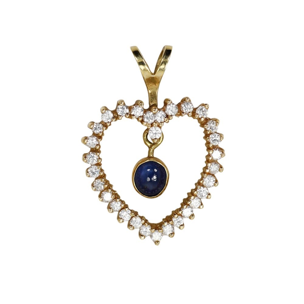 14K Yellow Gold CZ Heart Pendant with Floating Lab Sapphire (1 of 7)