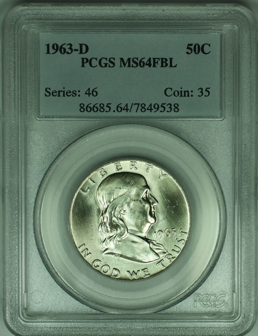 1963-D Franklin Half Dollar 50C PCGS MS 64 FBL Silver Coin (1 of 2)