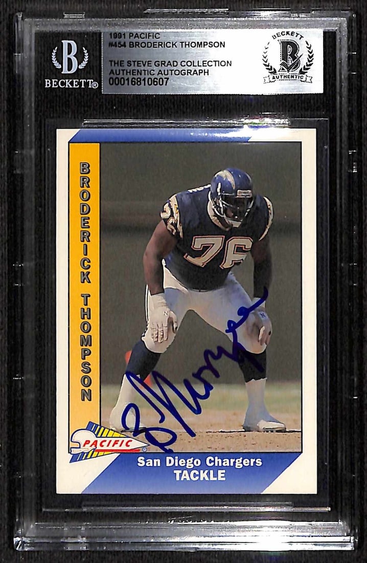 Broderick Thompson 1991 Pacific Signed Football Card Beckett Authenticated (1 of 1)