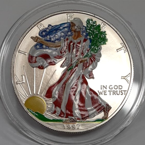 1997 American Silver Eagle Colorized Coin UNC Velvet Bag COA (1 of 4)