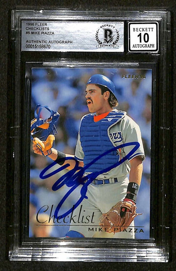 Mike Piazza Autographed 1996 Fleer Card Beckett Auto 10 Dodgers HOF (1 of 1)