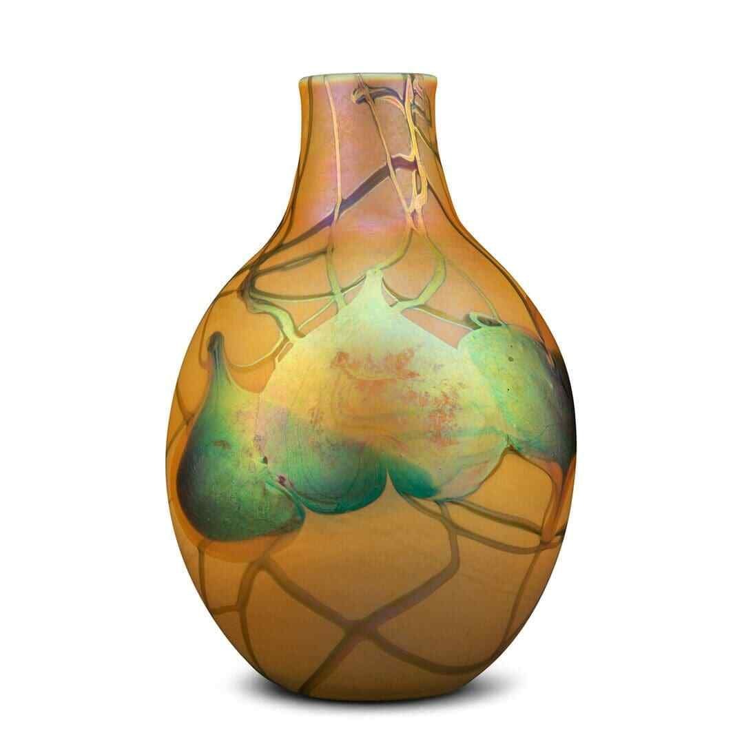 Tiffany Studios Large Favrile Glass Vase Circa 1910 Leaf Design (1 of 6)