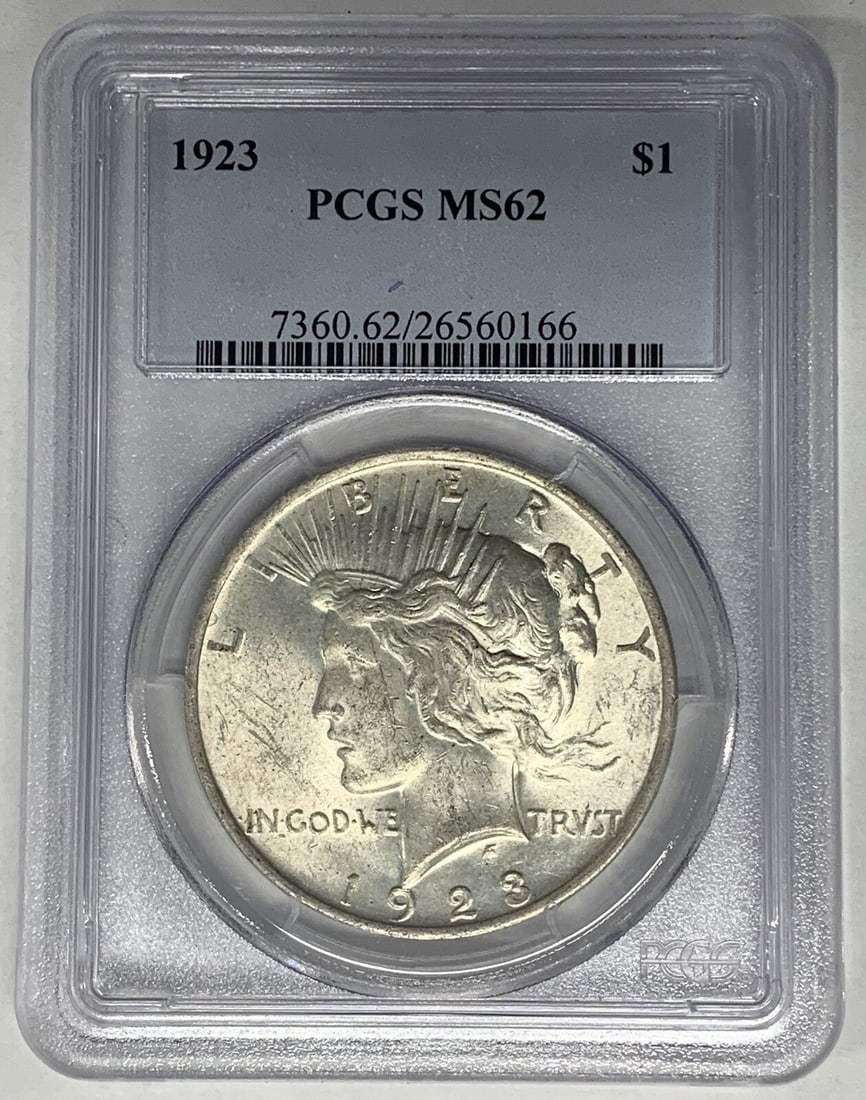 1923 Peace Silver Dollar Coin PCGS MS 62 Uncirculated (1 of 2)